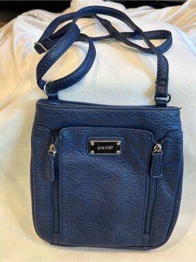 Nine West Navy Textured Leather Crossbody